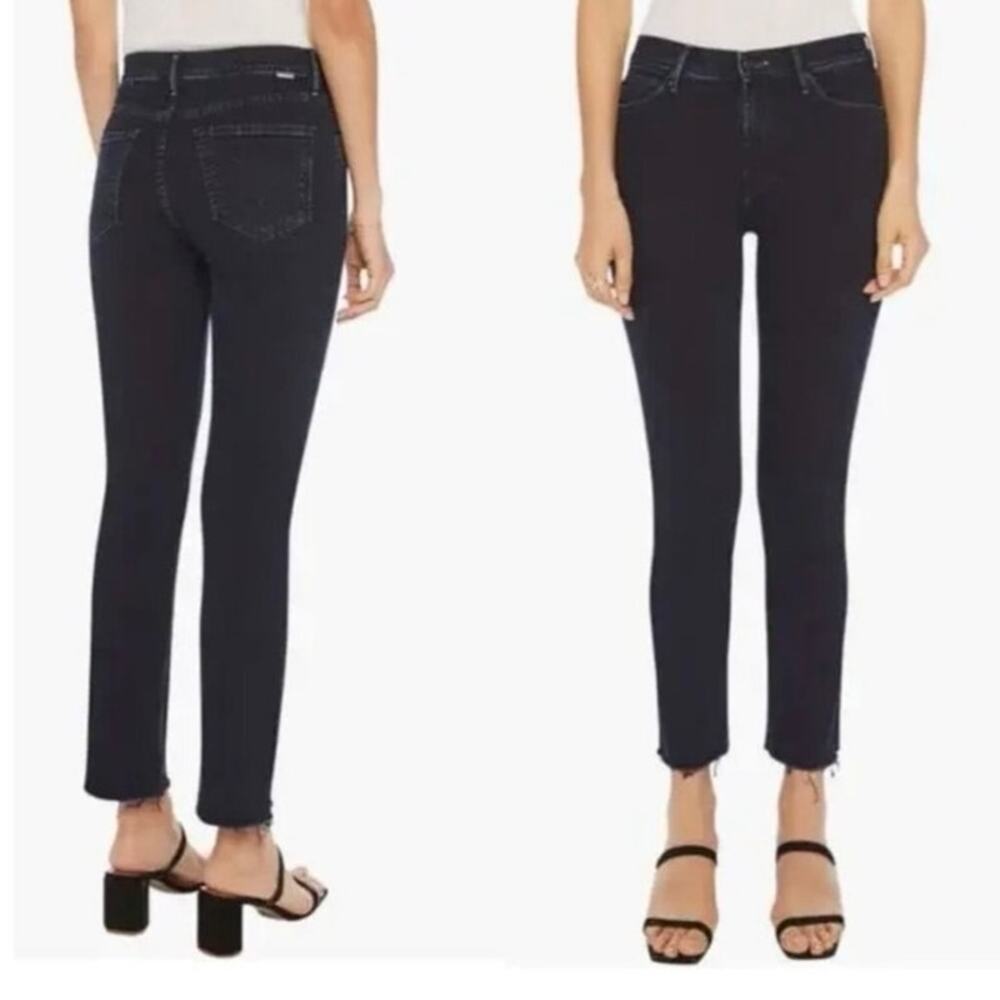 MOTHER Mid Rise Dazzler Ankle Fray Jeans Holding Hands Wash Dark Blue Size 27